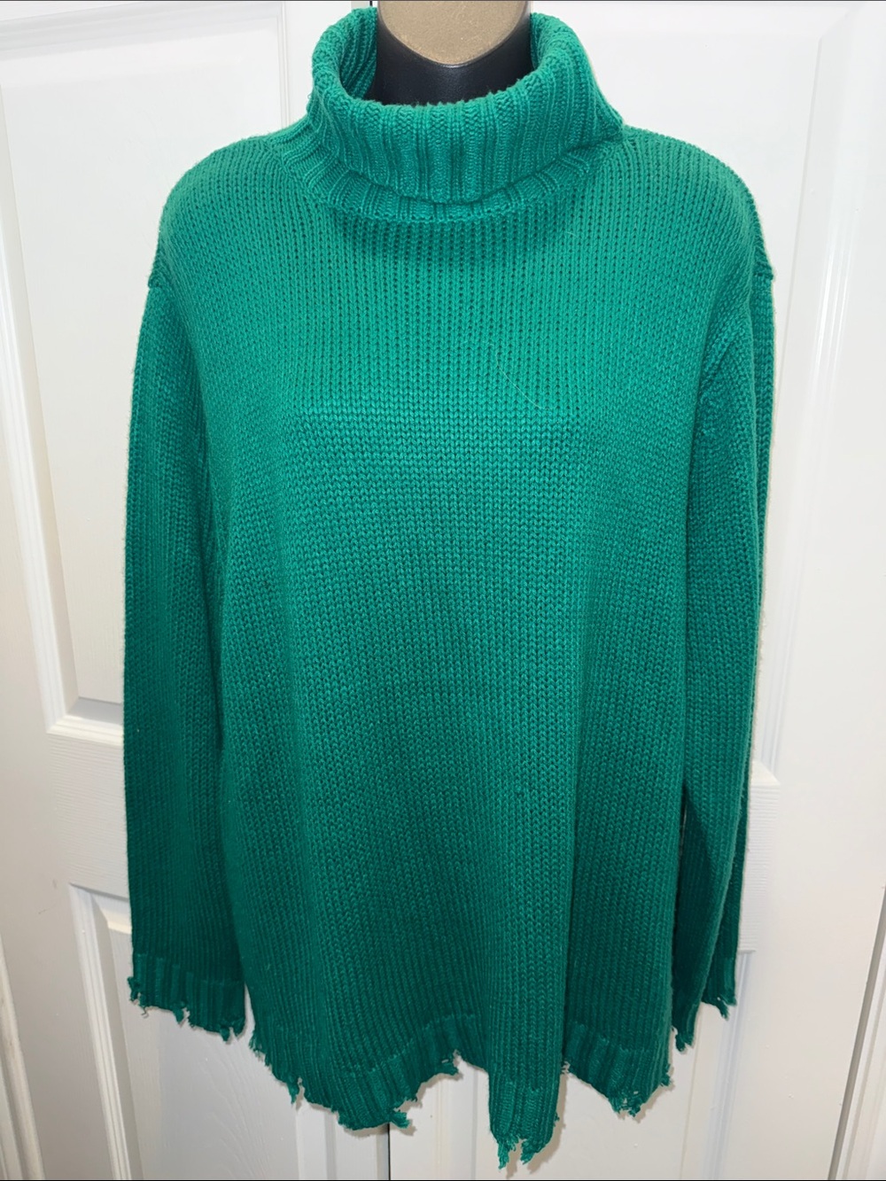 Cato Emerald Green Distressed Hem Turtleneck Sweater